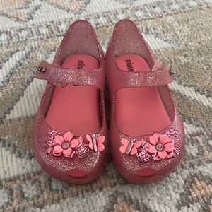 Mini Melissa Sparkling Pink Floral Kids Dress Shoes